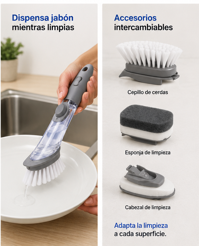 CleanFlow™ | Cepillo Dispensador Multifunción