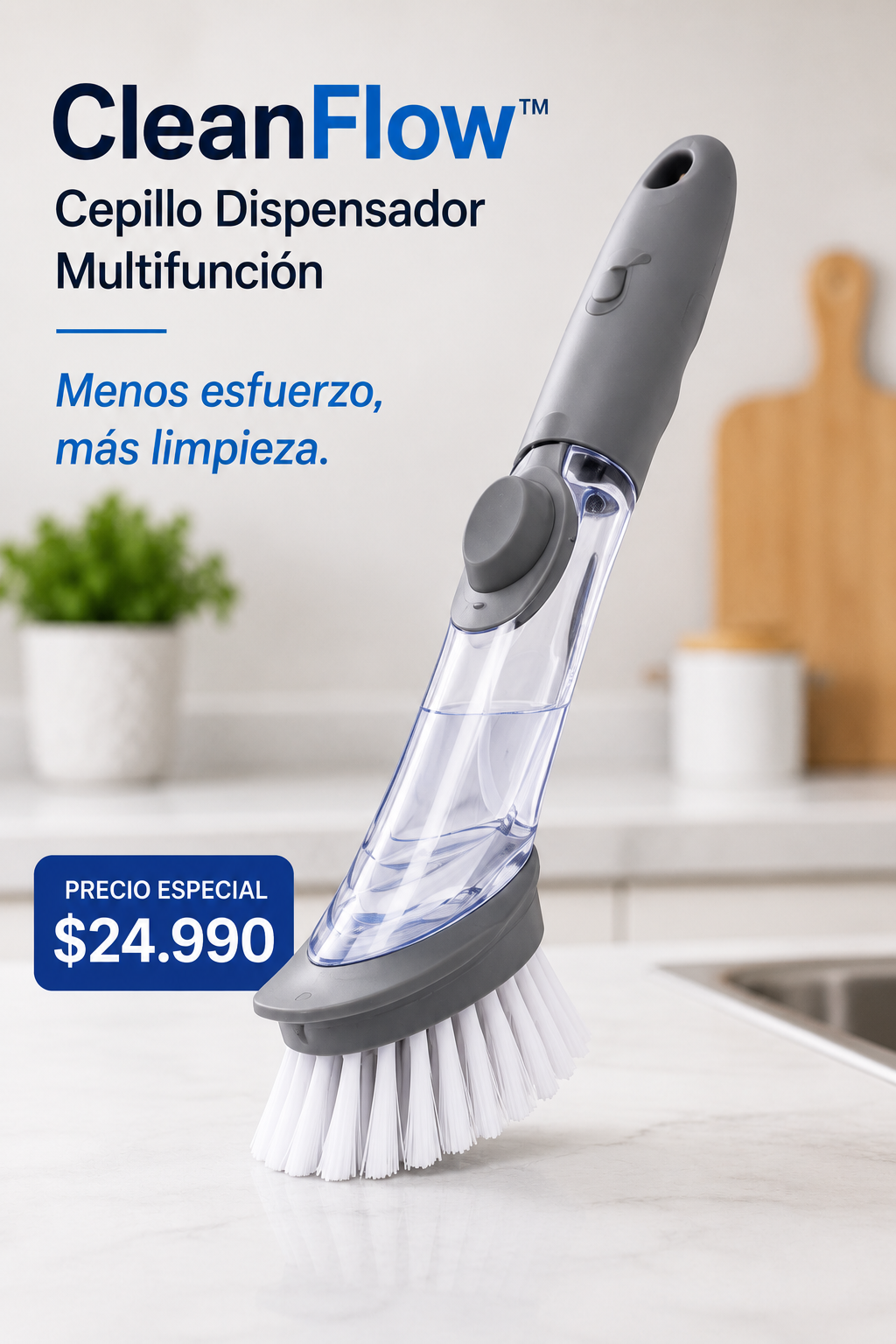 CleanFlow™ | Cepillo Dispensador Multifunción