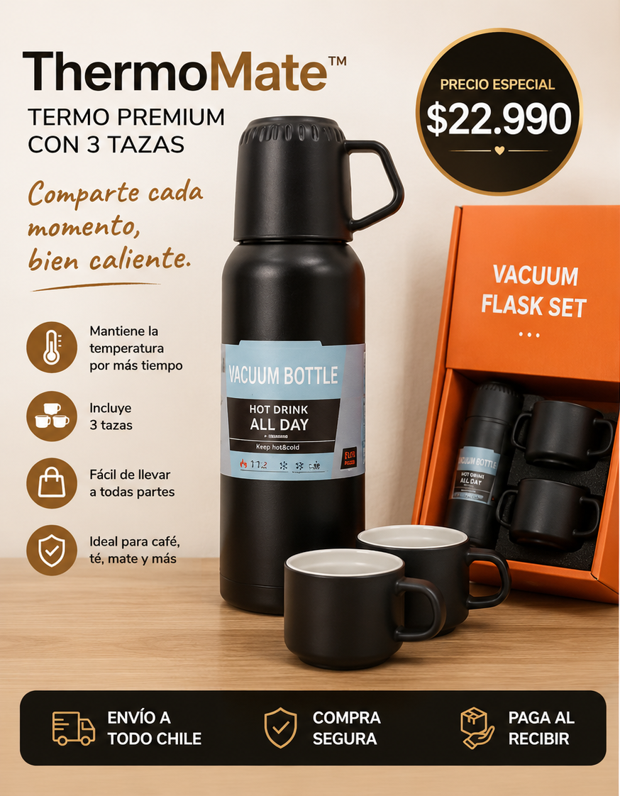 ThermoMate™ | Termo Premium con 3 Tazas