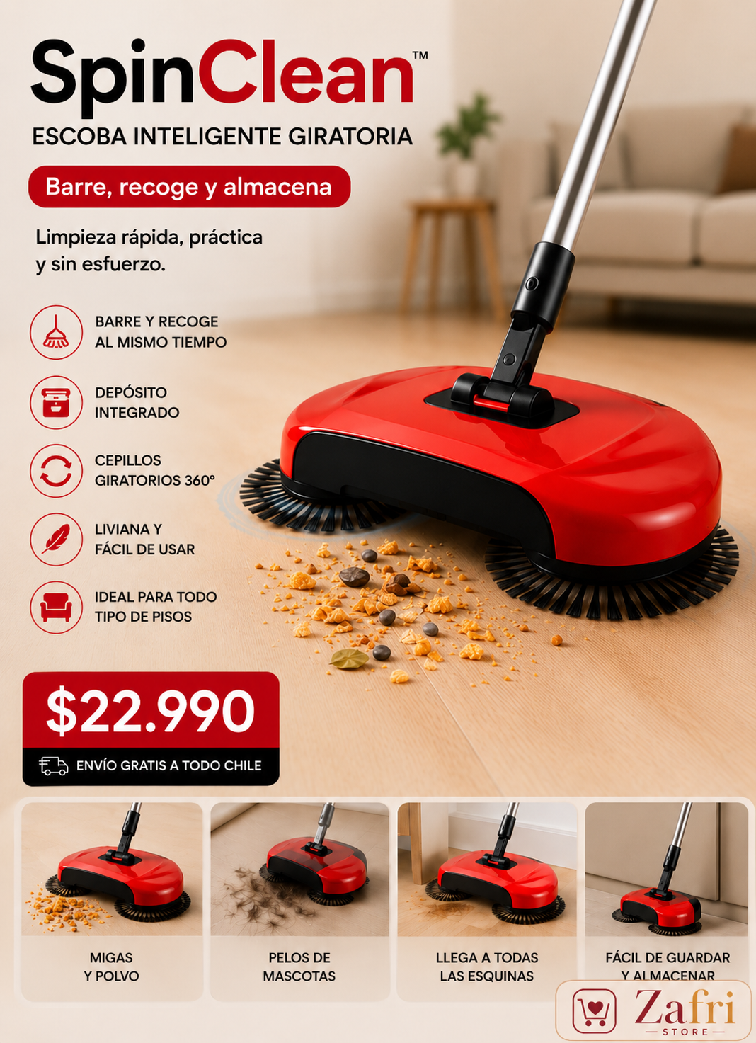 SpinClean™ | Escoba Inteligente Giratoria