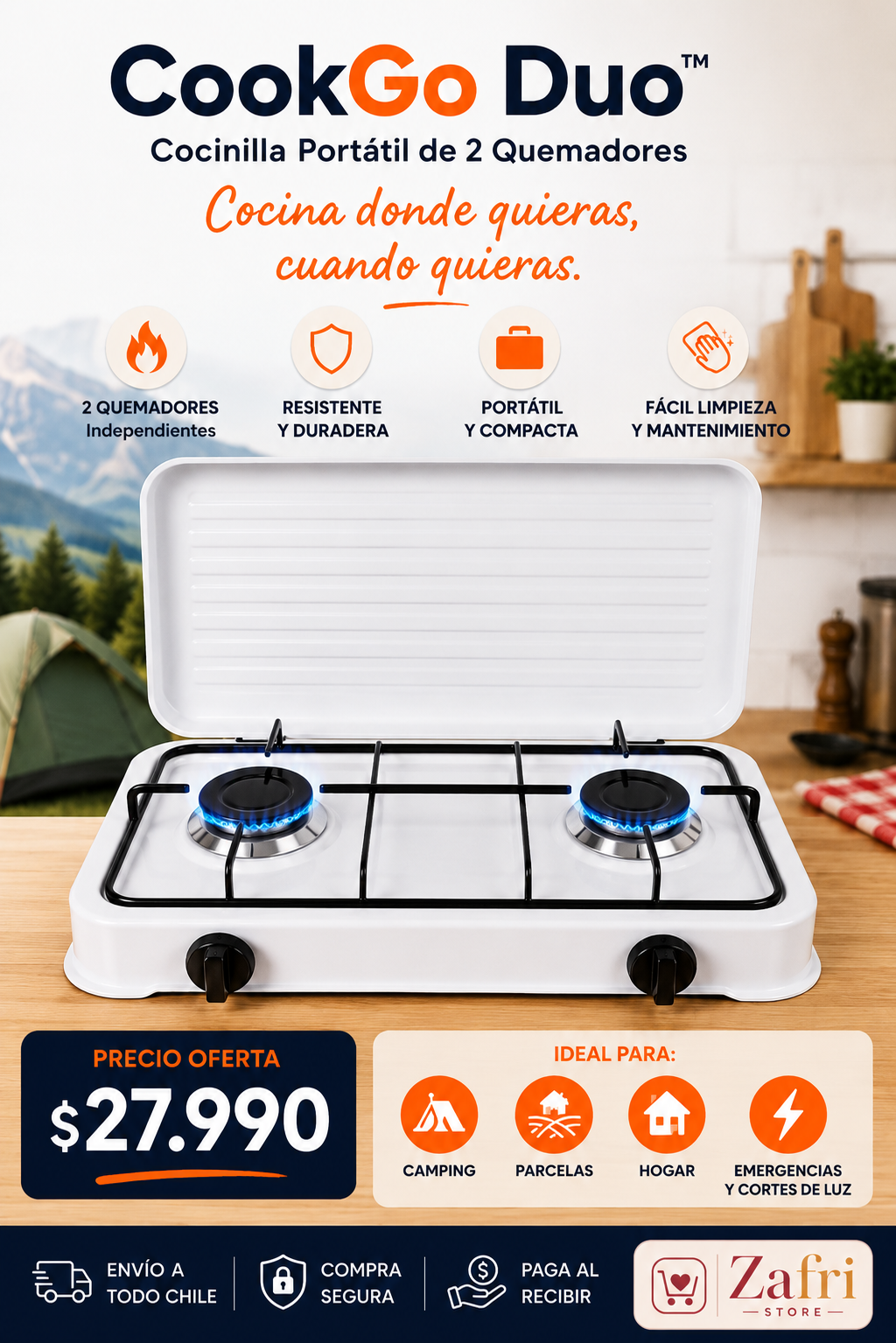CookGo Duo™ | Cocinilla Portátil de 2 Quemadores