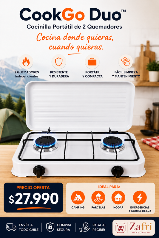 CookGo Duo™ | Cocinilla Portátil de 2 Quemadores