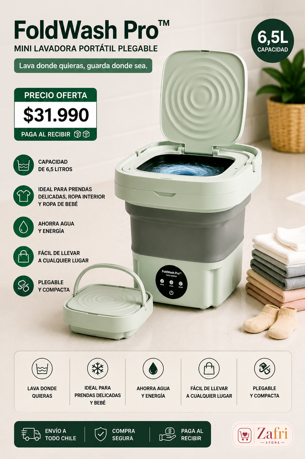 FoldWash Pro™ | Mini Lavadora Portátil Plegable