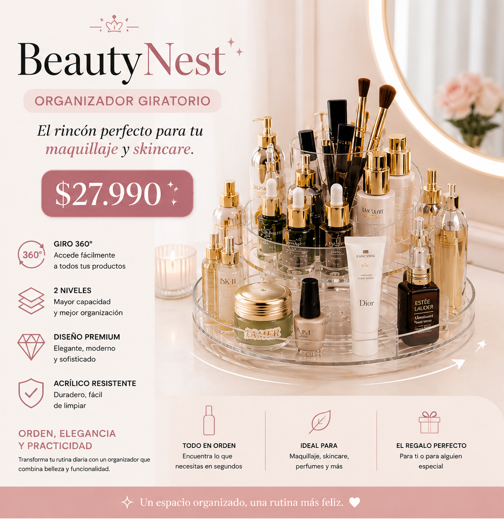 BeautyNest™ | Organizador Giratorio para Maquillaje y Skincare