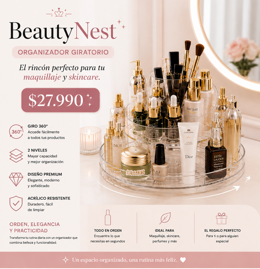 BeautyNest™ | Organizador Giratorio para Maquillaje y Skincare