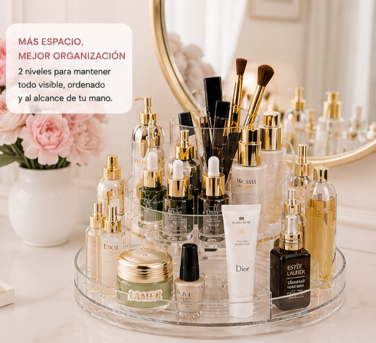 BeautyNest™ | Organizador Giratorio para Maquillaje y Skincare