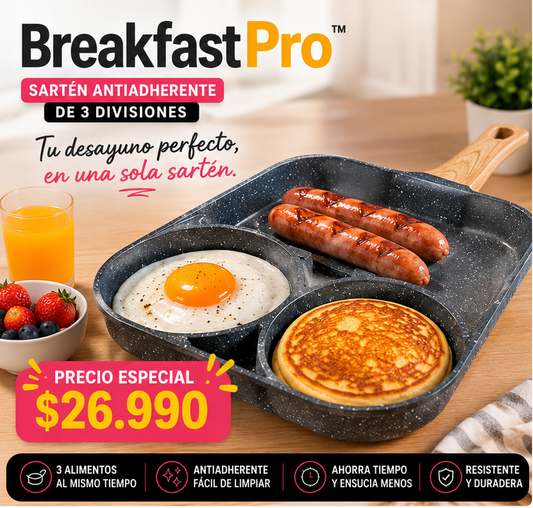 BreakfastPro™ | Sartén Antiadherente de 3 Divisiones