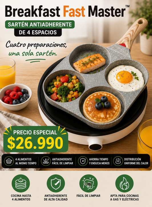 Breakfast Fast Master™ | Sartén Antiadherente de 4 Espacios