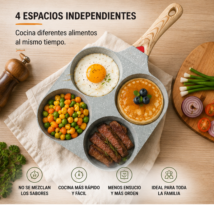 Breakfast Fast Master™ | Sartén Antiadherente de 4 Espacios